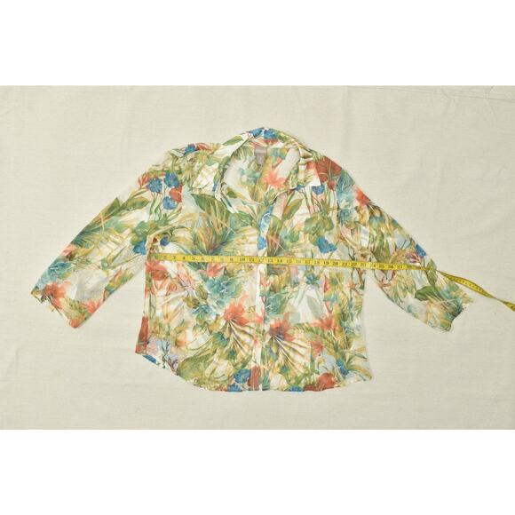 Chico's Women's Tropical Floral Button-Up Shirt Blouse Regular Size 3 Polyester - Picture 4 of 8